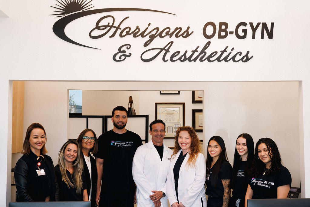 Team photo of the staff at Horizon's OB-GYN & Aesthetics. Patients can visit these physicians for birth control options like pills, IUDs, or contraception implants in Winter Garden.